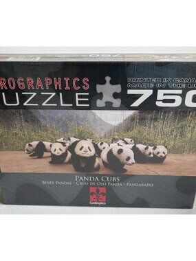 Eurographics Panda Cubs 750 Piece Puzzle USA 12” X 36” New Old Stock
